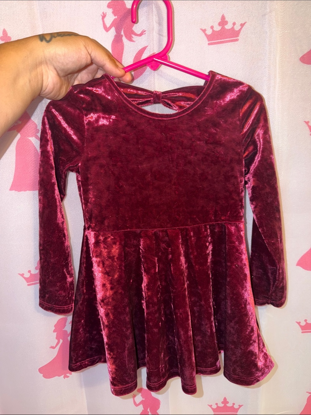 Place Girls Velvet Long Sleeve Dress - Burgundy